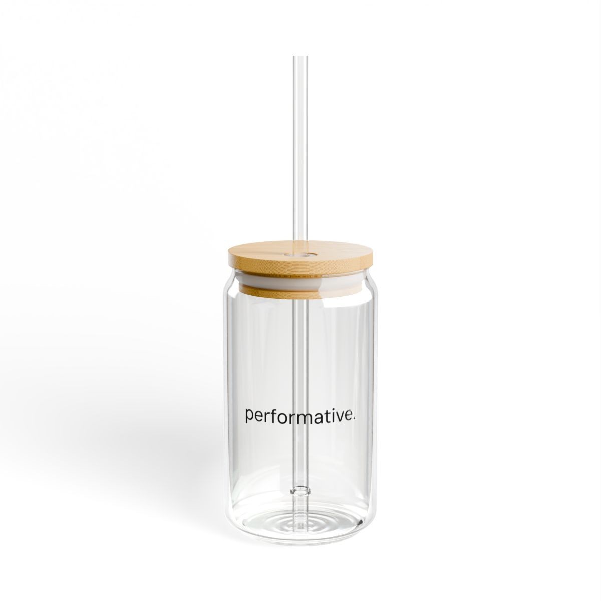 Sipper Glass with the performative. wordmark