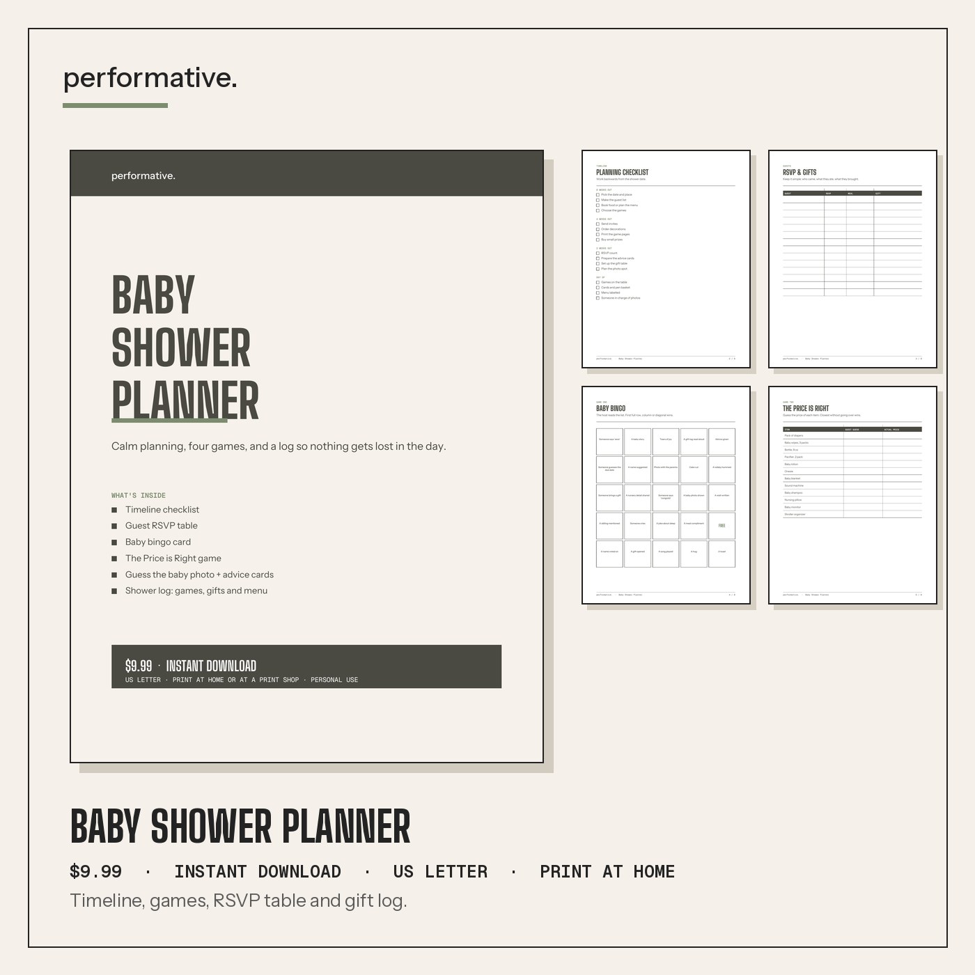 Baby Shower Planner printable pack preview