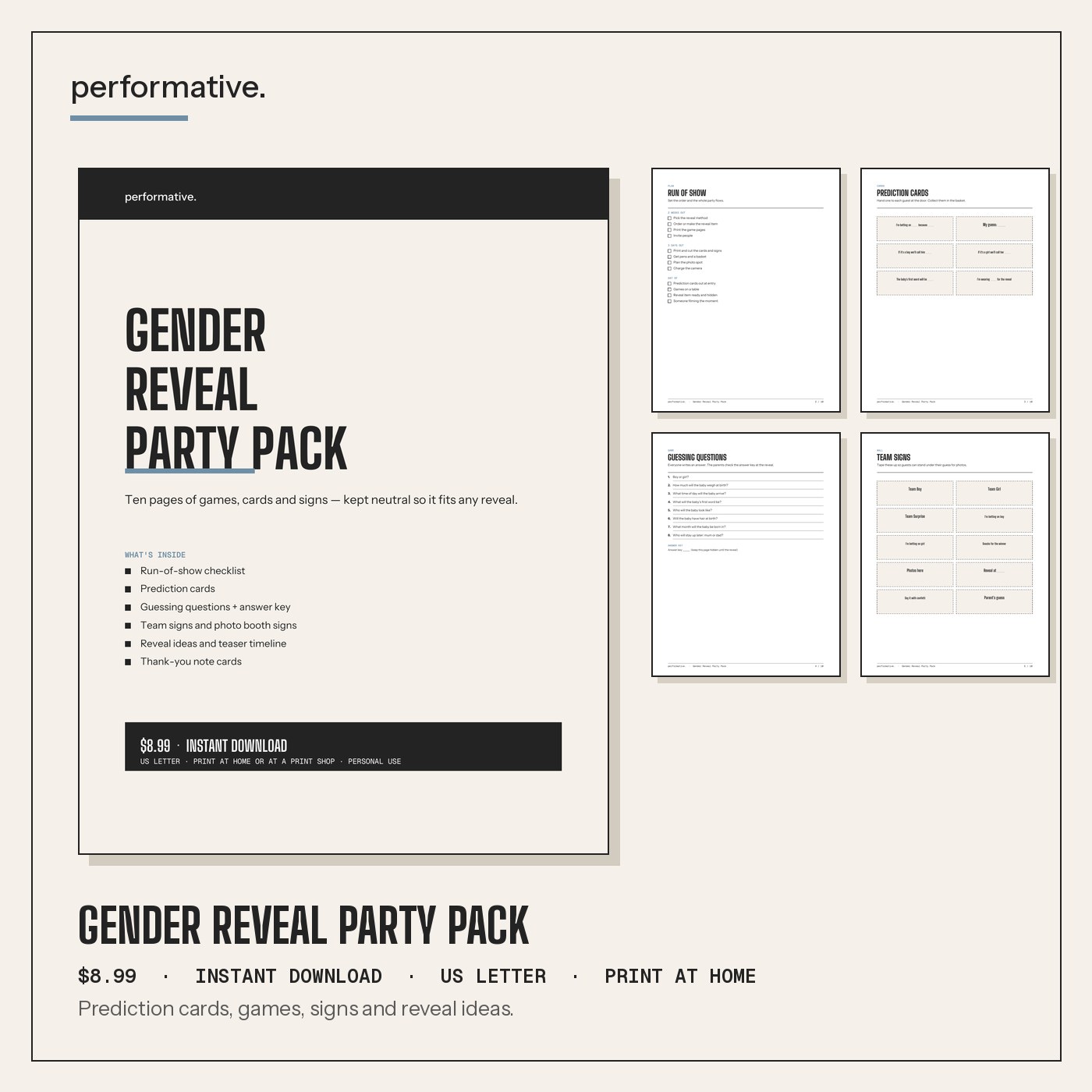 Gender Reveal Party Pack printable pack preview