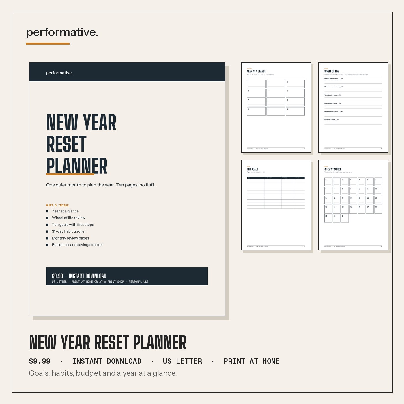 New Year Reset Planner printable pack preview